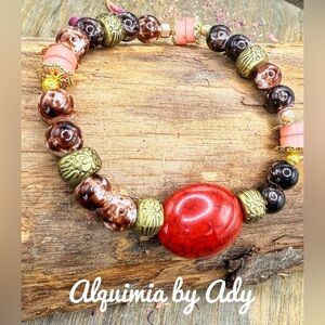 Gold brown agate statement bracelet